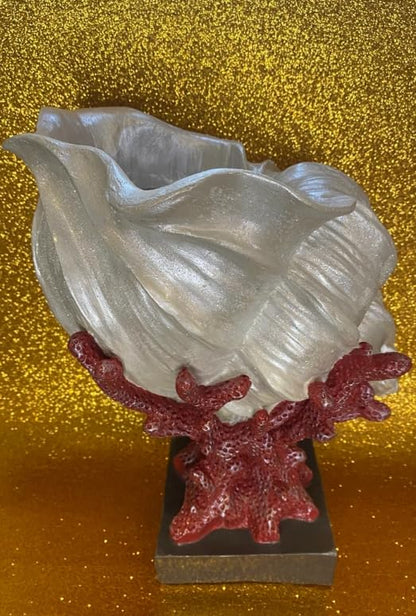 Seashell Vase with Coral Base, Seashell Flower Vase, Seashell Vase, Modern Coastal Shell Vase, Ocean Home Decor, Nautical Decor, Ocean Vase
