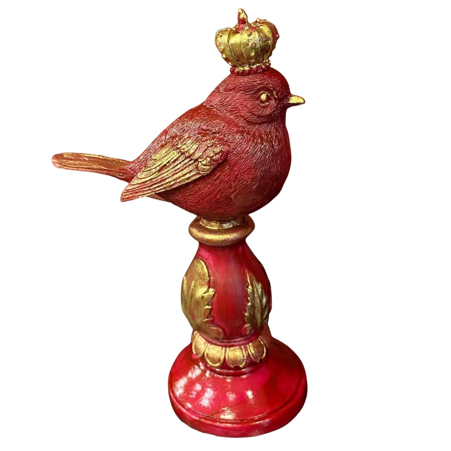 Vintage Crowned Bird Figurine on Leaf Base, Decorative Bird Statue, Bird Decor, Crowned Bird Decor, Bird Sculpture, Royal Bird Statue