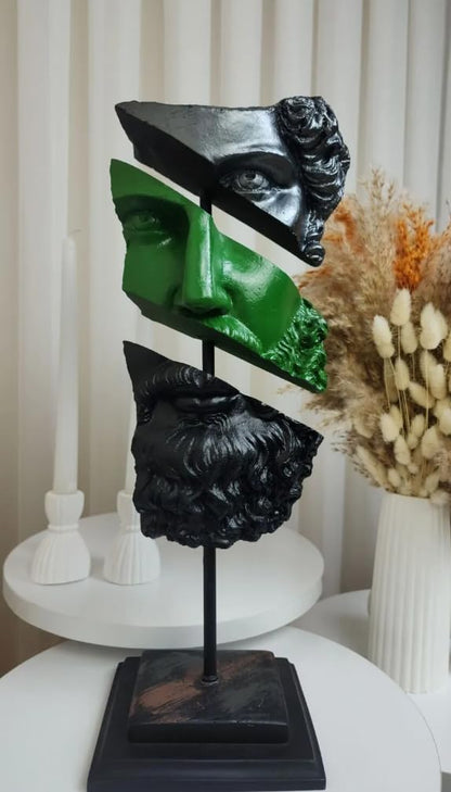 Modern Poseidon Sculpture on Pedestal, Contemporary Poseidon Bust Statue, Polyester Poseidon Head Statue with Stand, Poseidon Face Statue