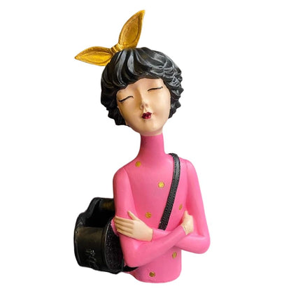 Cute Girl Sculpture with Bag, Girl Sculpture, Elegant Girl Decor, Girl with Bag Decor, Charming Tabletop Decor, Valentine’s Gift Ideas, Girl Sculpture, Girl Statue, Girl Decor