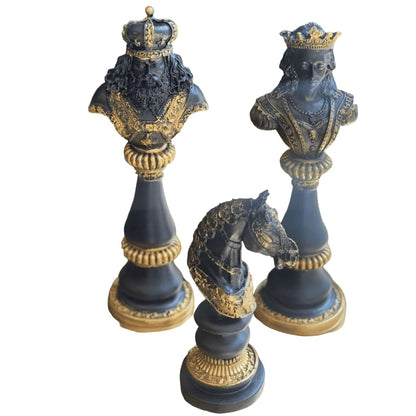 Large Chess Sculpture Set of 3, King Queen Horse Bust Chess, Chess Decor Set, Decorative Chess Pieces, Chess Statue, Chess Decor, Chess Sculpture, Chess Figurine