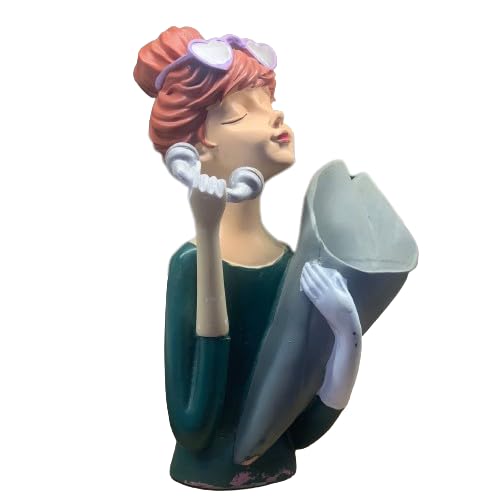 Stylish Girl Figurine Holding a Bouquet, Girl Figurine, Woman Statue, Lady Flower Planter, Unique Gift for Women, Stylish Girl Sculpture, Stylish Girl Decor, Stylish Girl Statue