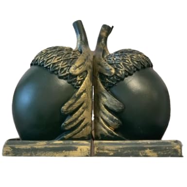 Rustic Acorn Bookends, Nature-Inspired Book Stoppers, Oak Leaf Bookend Set, Woodland Home Decor, Acorn Bookends Set, Oak Leaf Bookends, Acorn Bookshelf, Oak Leaf Bookshelf