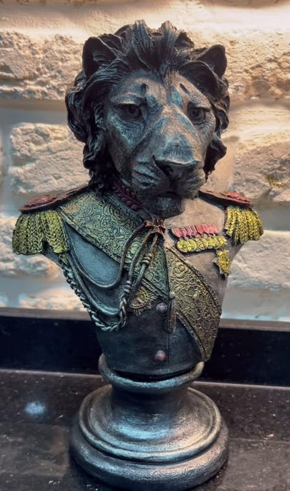 Royal Lion Statue Bust in Military Uniform, Lion Bust Sculpture, Regal Lion Statue, King Lion Decor, Military Lion Bust, Lion Head Statue, Lion Head Decor, Lion Head Sculpture