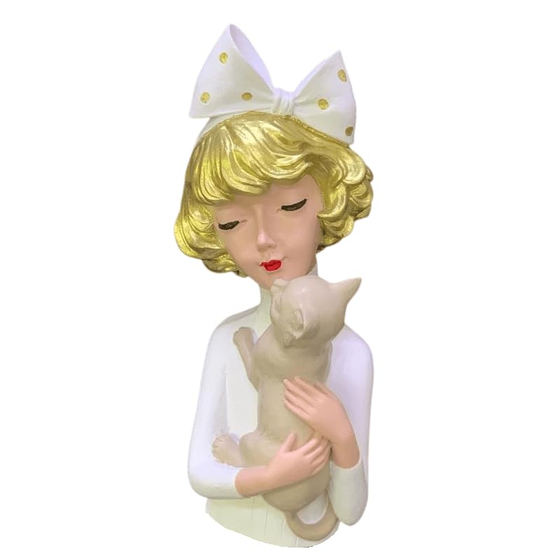 Girl With Cat Decor, Whimsical Decor Accent, Hand-painted Art Decor, Decorative Girl Statue, Cat Themed Home Decor, Girl and Pet Sculpture, Girl and Pet Decor
