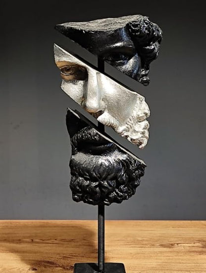 Modern Poseidon Sculpture on Pedestal, Contemporary Poseidon Bust Statue, Polyester Poseidon Head Statue with Stand, Poseidon Face Statue