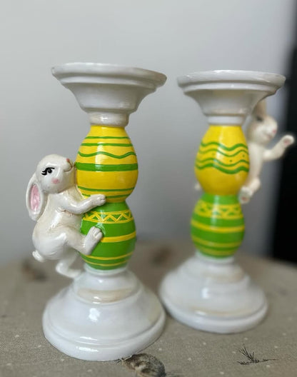 Easter Bunny Candle Holder Set with Climbing Rabbits and Egg Design, Easter Rabbit Candle Holder, Easter Rabbit Candlesticks, Bunny Candle Holder, Rabbit Candle Holder