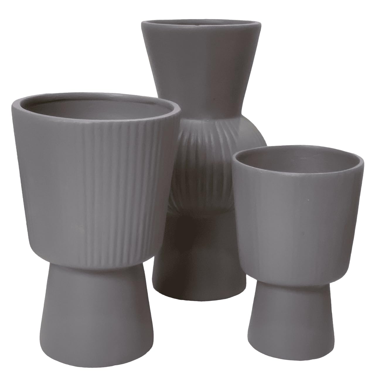Set of 3 Modern Textured Vases, Ceramic Decorative Vases, Minimalist Plant Pots, Modern Planter Set, Ceramic Plant Pots, Ribbed Flower Pots