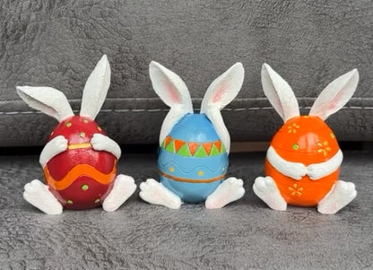 Set of 3 Easter Bunny Egg Figurines, Cute Hand Painted Polyester Bunny Decorations, Easter Bunny Decor, Bunny Egg Decor, Bunny in Eggshell, Easter Bunny Statue, Easter Bunny Decor