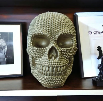 Skull Sculpture with Textured Detail, Gothic Polyester Skull Decor, Skull Decor for Shelves, Textured Surface Skull Decor, Skull Statue, Skull Sculpture, Skull Decor, Skull Objects