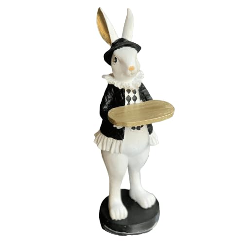 Elegant Rabbit Figurine with Tray, Whimsical Rabbit Sculpture, Decorative Bunny Statue, Bunny Statue Tabletop, Rabbit Serving Tray Stand