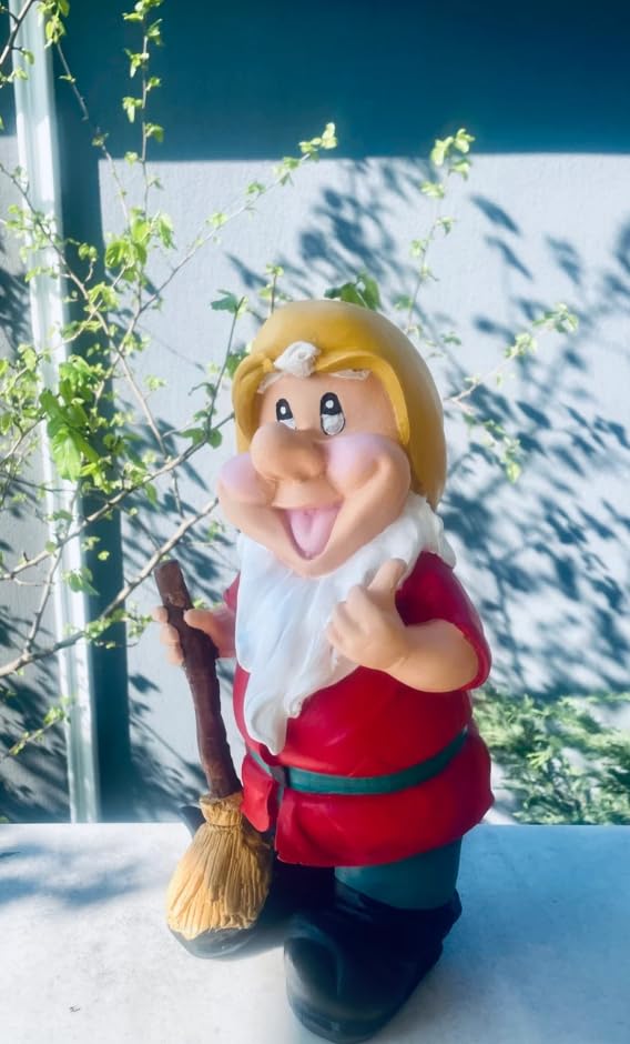 Happy Garden Gnome with Broom for Outdoor Decor, Garden Gnome Statue, Patio Gnome Figure, Gnome Decor, Broom Holding Gnome