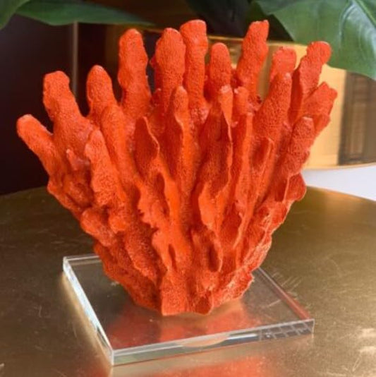 Coral Decorative Sculpture on Crytsal Base, Modern Abstract Coral Reef Ornament, Handmade Polyester Accent on Crystal Base, Coral Sculpture, Coral Figurine