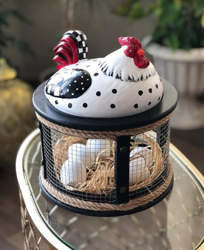 Farmhouse Chicken Egg Basket, Handmade Chicken Egg Holder Cage, Rooster Kitchen Decor, Chicken Wire Egg Storage, Hen Egg Holder