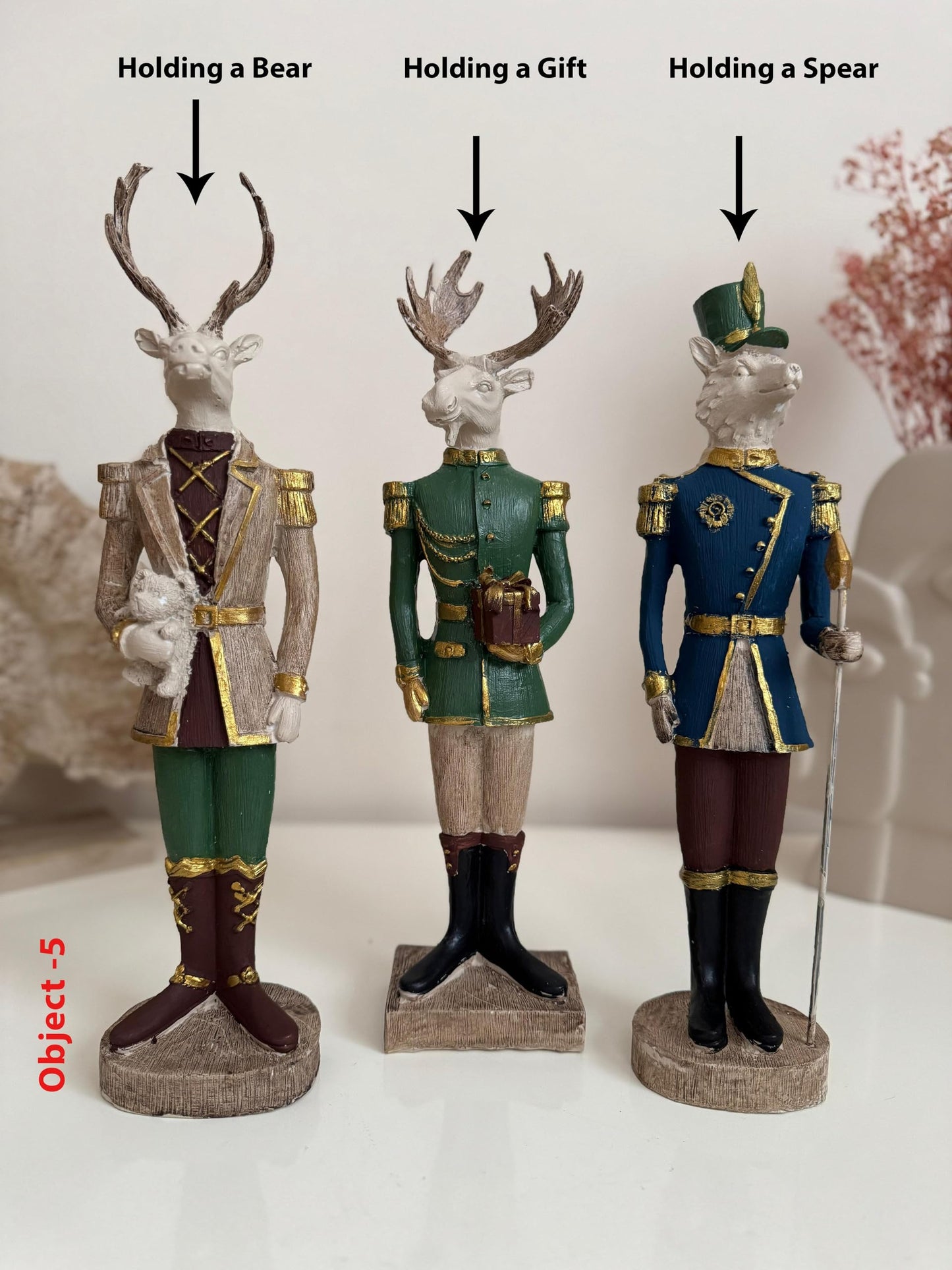 Nutcracker Figurines Set of 3, Nutcracker Animal Sculptures, Christmas Animal Soldier Figurines, Deer Figurine, Nutcracker Decor, Nutcracker Sculpture, Nutcracker Statue