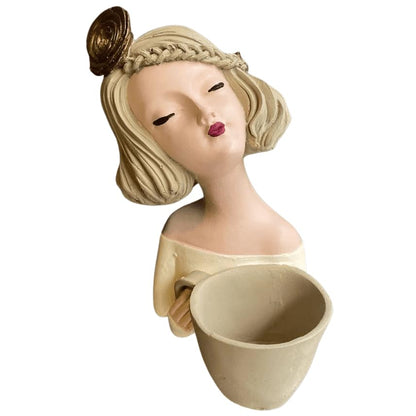 Elegant Female Figurine Holding a Mug, Handcrafted Girl Sculpture, Female Art Statue, Stylish Tabletop Sculpture, Female Statue, Girl Statue, Girl Decor, Girl Sculpture
