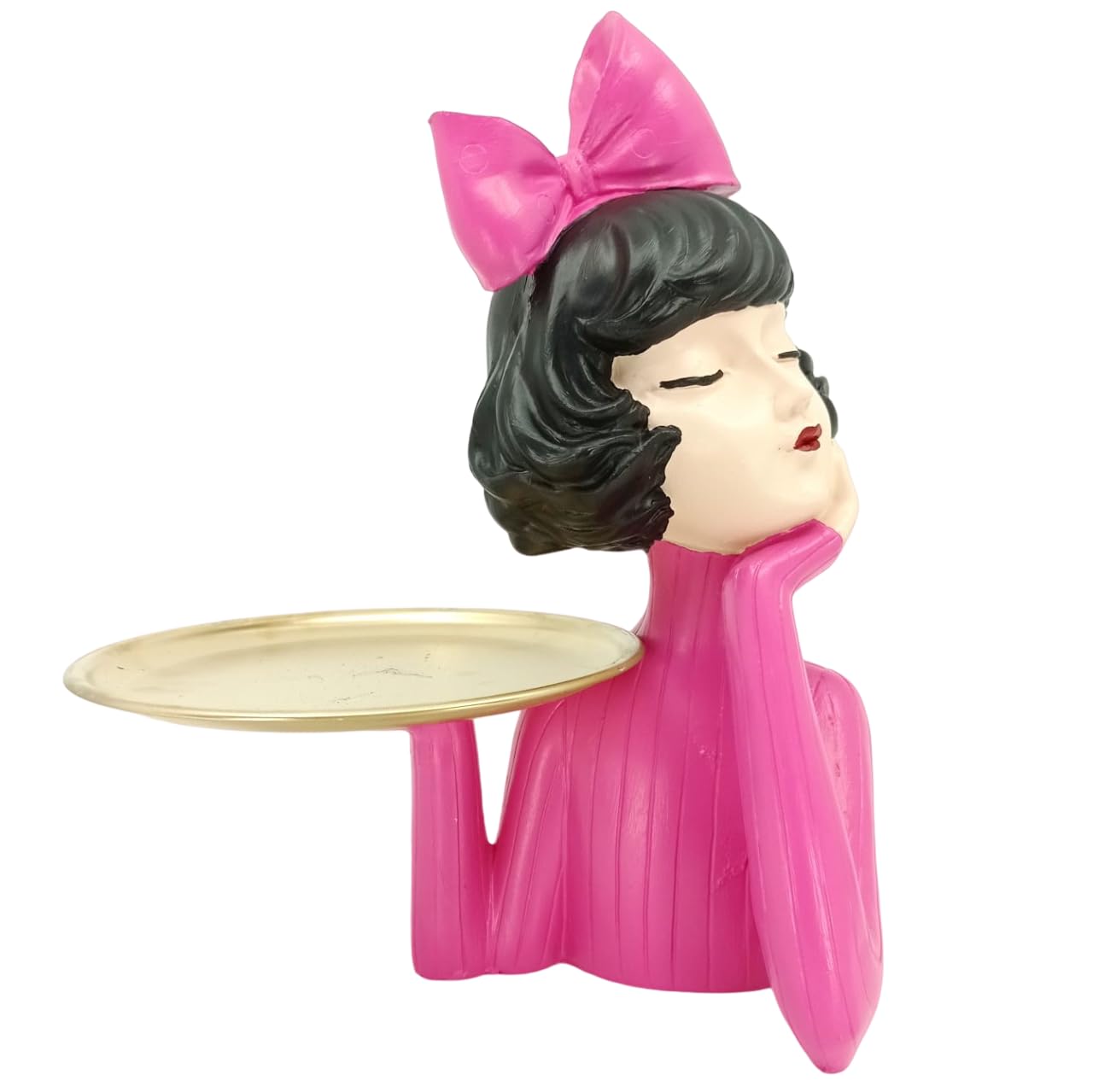 Handcrafted Girl Holding Tray Figure, Girl Sculpture With Tray Decor, Functional Girl Figurine With Tray, Decorative Girl Figurine For Gift, Girl Holding Tray Decor