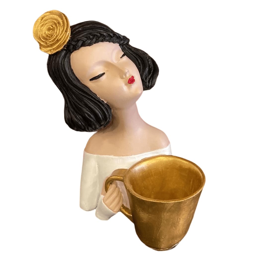 Elegant Female Figurine Holding a Mug, Handcrafted Girl Sculpture, Female Art Statue, Stylish Tabletop Sculpture, Female Statue, Girl Statue, Girl Decor, Girl Sculpture