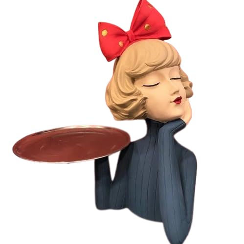 Handcrafted Girl Holding Tray Figure, Girl Sculpture With Tray Decor, Functional Girl Figurine With Tray, Decorative Girl Figurine For Gift, Girl Holding Tray Decor