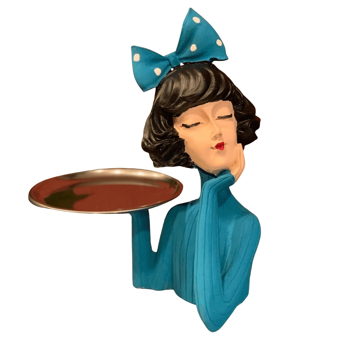 Handcrafted Girl Holding Tray Figure, Girl Sculpture With Tray Decor, Functional Girl Figurine With Tray, Decorative Girl Figurine For Gift, Girl Holding Tray Decor