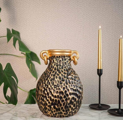Textured Decorative Vase with Handles, Modern Rustic Vase, Unique Honeycomb Pattern Vase, Honeycomb Pattern Vase, Loop Handle Vase