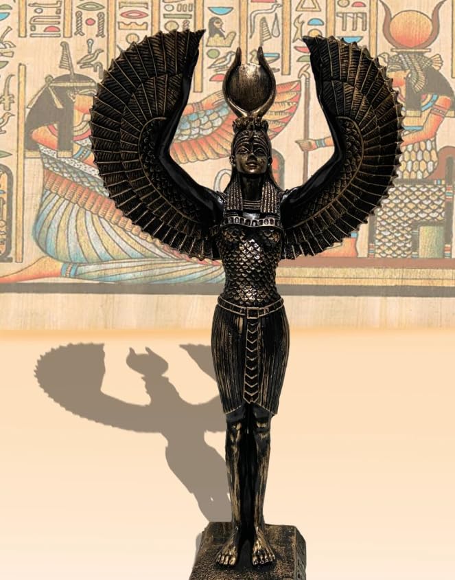 Ägyptische Isis-Statue mit offenen Flügeln, Ägyptische Isis-Statue mit Flügeln, Isis-Statue mit offenen Flügeln, Isis-Statue aus Polyester