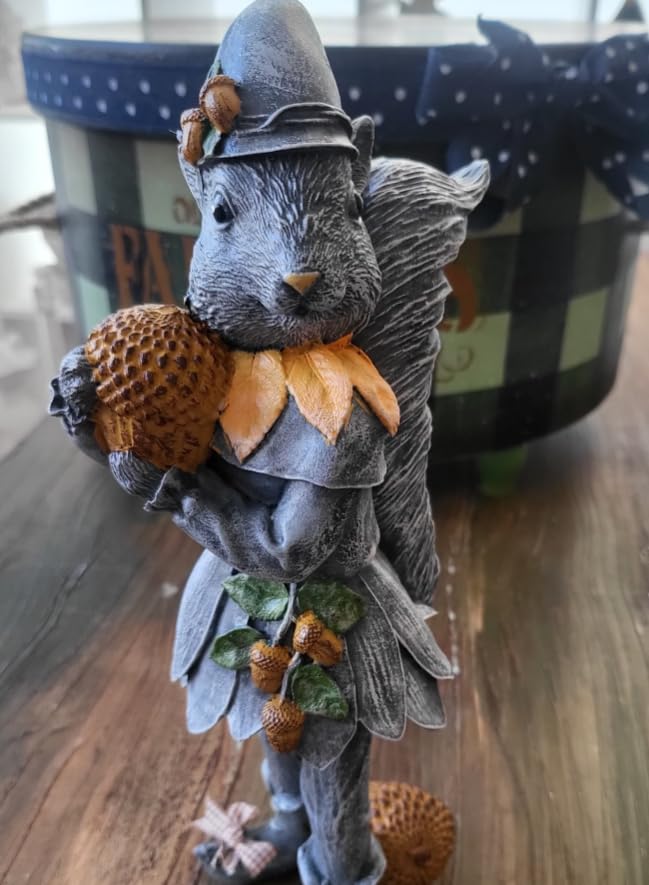 Squirrel Elf Statue, Whimsical Squirrel Statue, Polyester Squirrel Figurine, Cute Squirrel with Acorns Statue, Squirrel in Costume Figurine