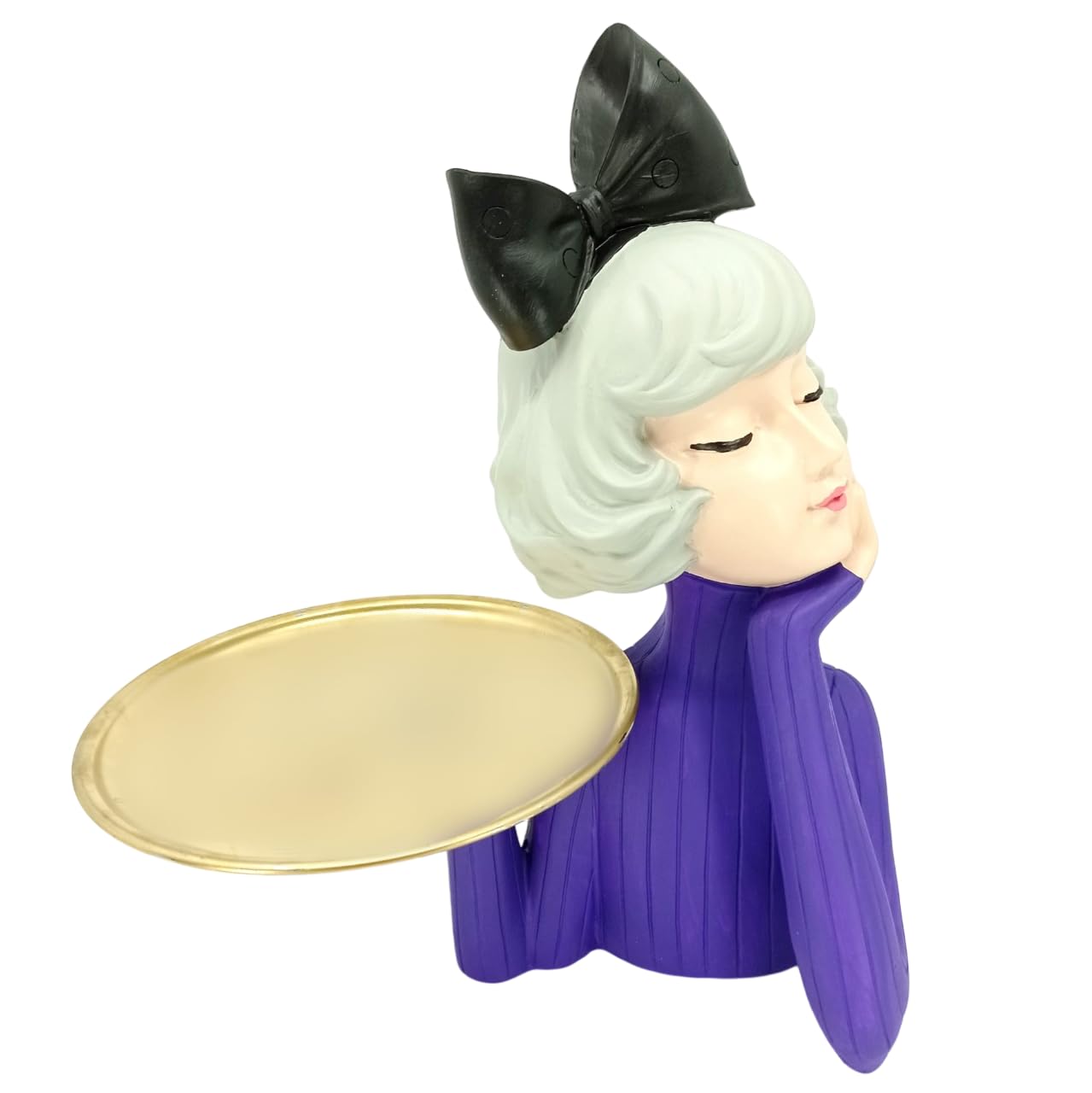 Handcrafted Girl Holding Tray Figure, Girl Sculpture With Tray Decor, Functional Girl Figurine With Tray, Decorative Girl Figurine For Gift, Girl Holding Tray Decor