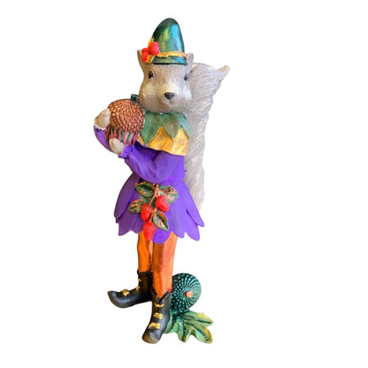 Squirrel Elf Statue, Whimsical Squirrel Statue, Polyester Squirrel Figurine, Cute Squirrel with Acorns Statue, Squirrel in Costume Figurine