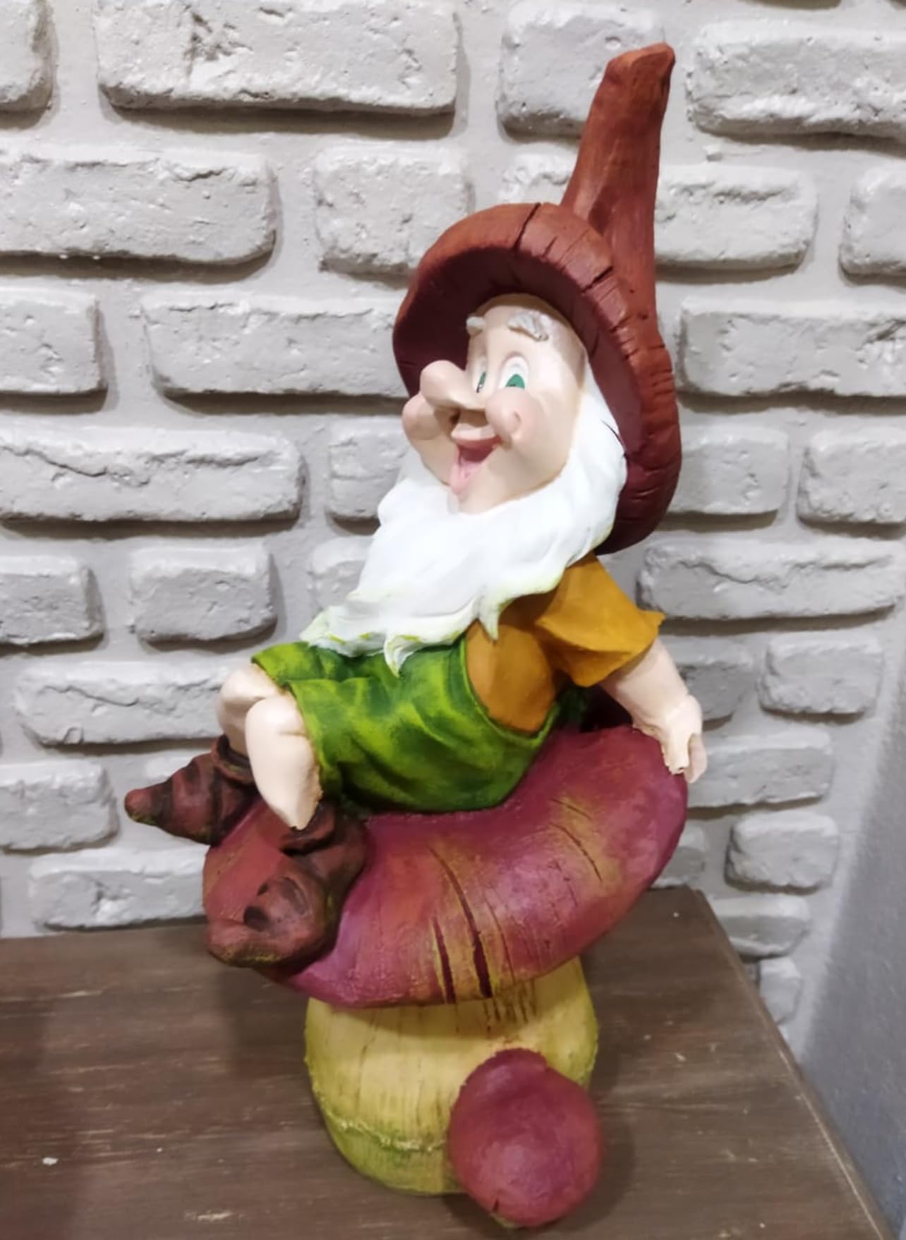 Garden Gnome Sitting on Red Mushroom Outdoor Decor, Garden Gnome Statue, Outdoor Garden Decor, Mushroom Gnome Figure, Fairy Garden Gnome, Garden Gnome Sculpture, Garden Gnome Decor
