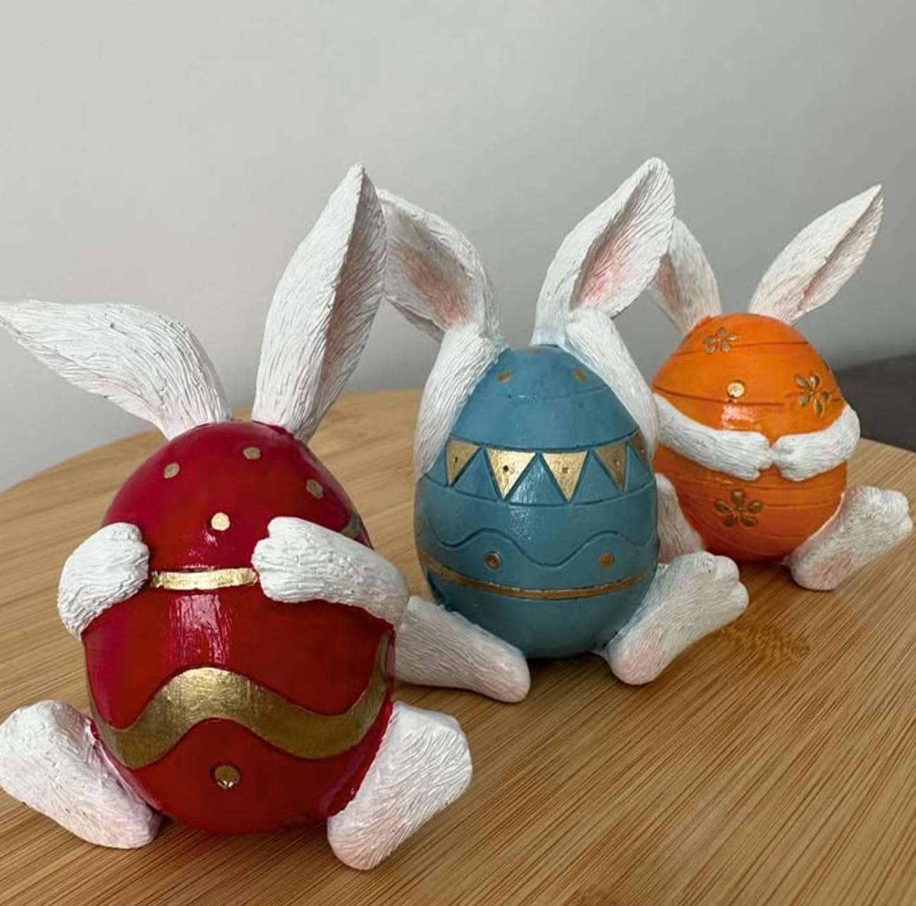 Set of 3 Easter Bunny Egg Figurines, Cute Hand Painted Polyester Bunny Decorations, Easter Bunny Decor, Bunny Egg Decor, Bunny in Eggshell, Easter Bunny Statue, Easter Bunny Decor