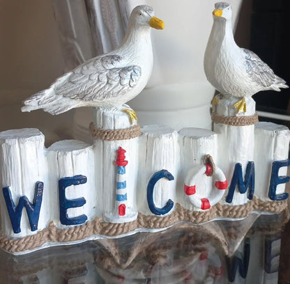 Nautical Seagull Welcome Sign Sculpture, Seagull Welcome Sign, Coastal Home Decor, Nautical Beach Decor, Welcome Sign Gift, Seagull Statue