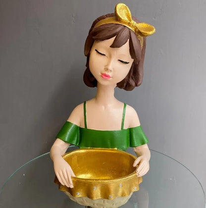 Girl Figurine Decor, Girl With Bowl Sculpture, Handmade Lady Bowl, Cute Girl Figurine Holder, Lady Hamper Figurine, Girl Sculpture, Girl Statue, Girl Decor, Girl Objects