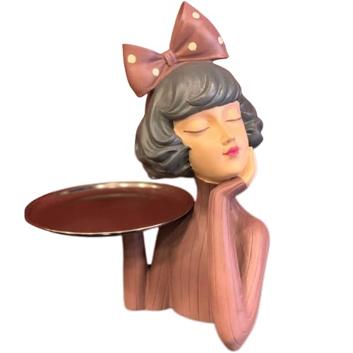 Handcrafted Girl Holding Tray Figure, Girl Sculpture With Tray Decor, Functional Girl Figurine With Tray, Decorative Girl Figurine For Gift, Girl Holding Tray Decor