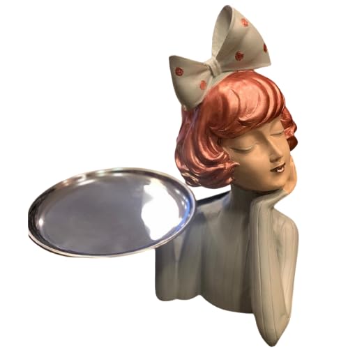 Handcrafted Girl Holding Tray Figure, Girl Sculpture With Tray Decor, Functional Girl Figurine With Tray, Decorative Girl Figurine For Gift, Girl Holding Tray Decor