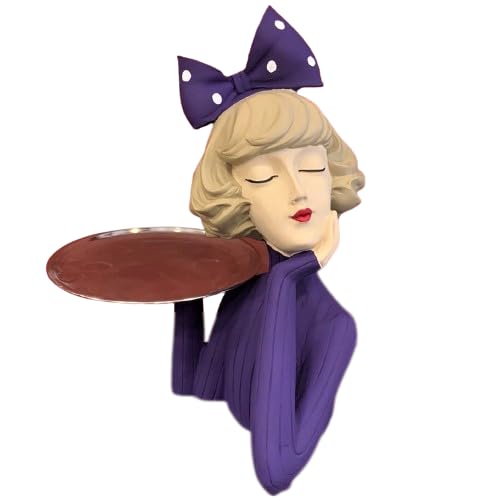 Handcrafted Girl Holding Tray Figure, Girl Sculpture With Tray Decor, Functional Girl Figurine With Tray, Decorative Girl Figurine For Gift, Girl Holding Tray Decor