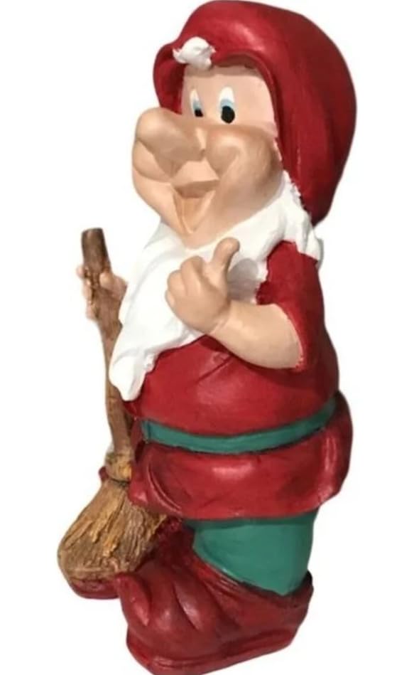 Happy Garden Gnome with Broom for Outdoor Decor, Garden Gnome Statue, Patio Gnome Figure, Gnome Decor, Broom Holding Gnome