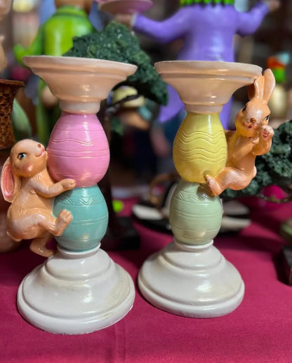 Easter Bunny Candle Holder Set with Climbing Rabbits and Egg Design, Easter Rabbit Candle Holder, Easter Rabbit Candlesticks, Bunny Candle Holder, Rabbit Candle Holder