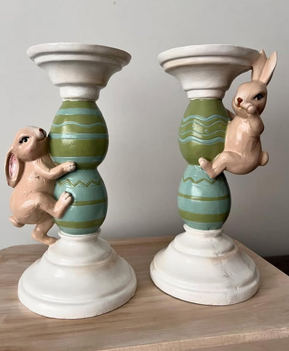 Easter Bunny Candle Holder Set with Climbing Rabbits and Egg Design, Easter Rabbit Candle Holder, Easter Rabbit Candlesticks, Bunny Candle Holder, Rabbit Candle Holder