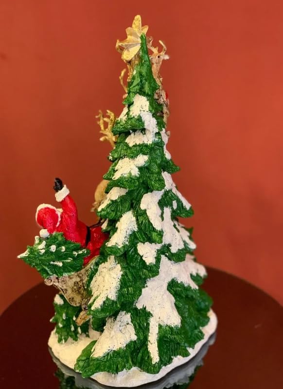 Santa Claus Reindeer Sleigh with Christmas Tree Statue, Santa Sleigh Christmas Decorations, Santa Claus Figurine, Christmas Gift, Reindeer Sculpture, Reindeer Decor, Reindeer Statue