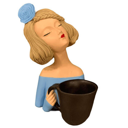 Elegant Female Figurine Holding a Mug, Handcrafted Girl Sculpture, Female Art Statue, Stylish Tabletop Sculpture, Female Statue, Girl Statue, Girl Decor, Girl Sculpture