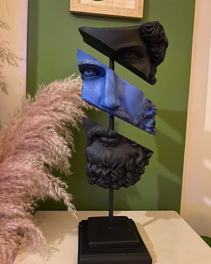 Modern Poseidon Sculpture on Pedestal, Contemporary Poseidon Bust Statue, Polyester Poseidon Head Statue with Stand, Poseidon Face Statue