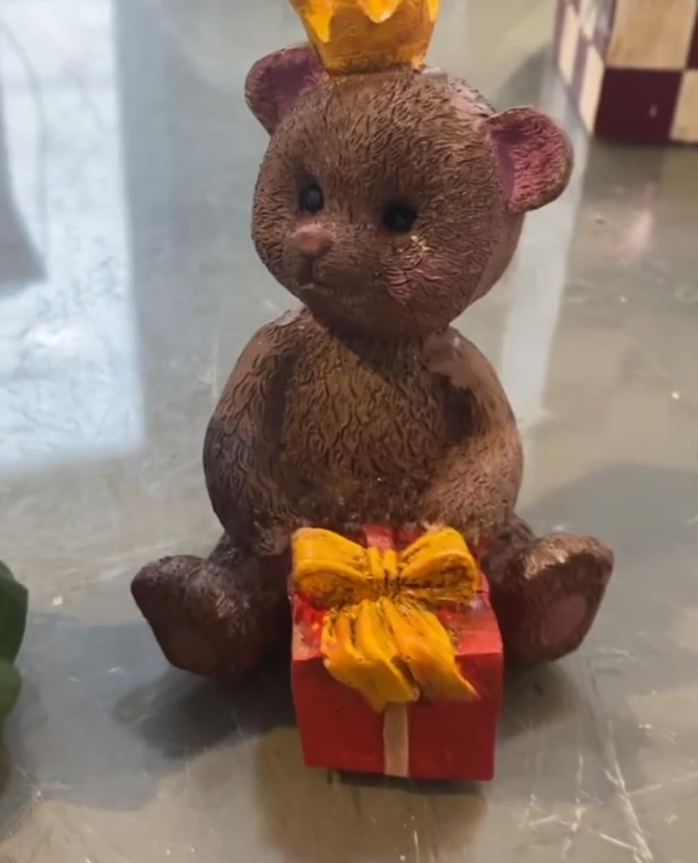 Gift Wrapped Bear Statue, Crowned Bear Figurine, Handmade Gift Bear Statue, Crowned Bear Statue, Handmade Bear Statue, Crowned Bear Decor, Crowned Bear Sculpture, Gift Wrapped Bear Decor