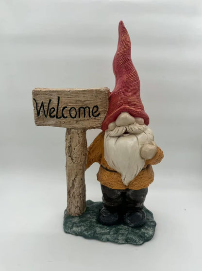 Large Garden Gnome Welcome Sign for Outdoor Decor, Garden Gnome Statue, Welcome Sign Gnome, Porch Welcome Gnome, Cute Gnome Statue