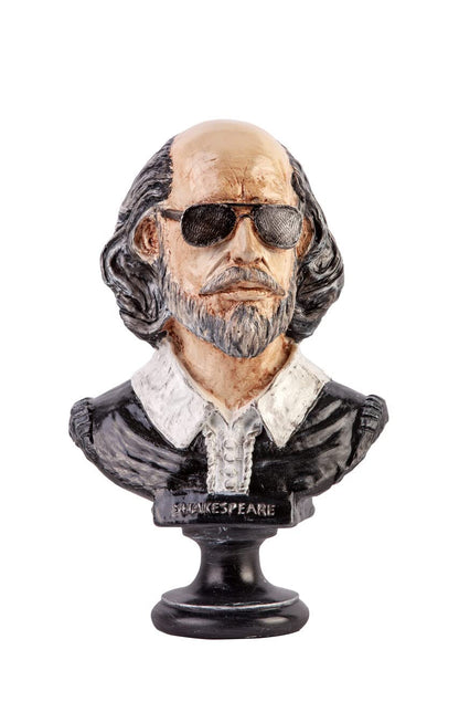 Shakespeare Büste Statue, Shakespeare mit Sonnenbrille Statue, Modernisierte historische Figur Büste, Shakespeare Büste Skulptur, Shakespeare Büste, Shakespeare Statue