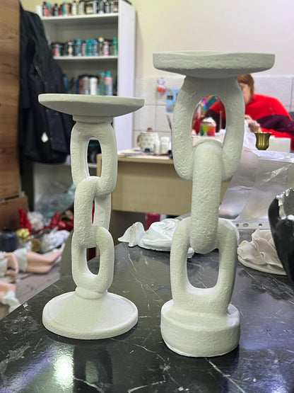 Handmade Chain Shaped Candle Holders Set of 2, Handmade Decorative Candle Stand, Rustic Tabletop Candle Holders, Candle Holder Decor, Chain Candlestick