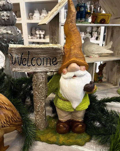 Large Garden Gnome Welcome Sign for Outdoor Decor, Garden Gnome Statue, Welcome Sign Gnome, Porch Welcome Gnome, Cute Gnome Statue