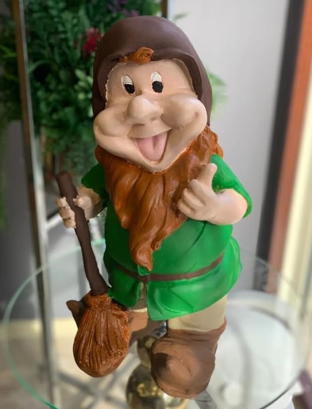 Happy Garden Gnome with Broom for Outdoor Decor, Garden Gnome Statue, Patio Gnome Figure, Gnome Decor, Broom Holding Gnome