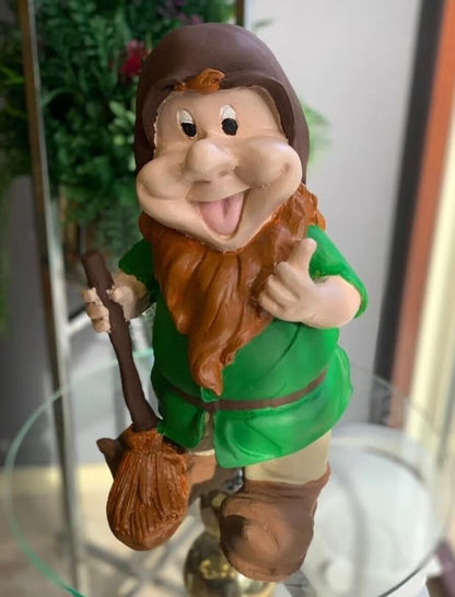 Happy Garden Gnome with Broom for Outdoor Decor, Garden Gnome Statue, Patio Gnome Figure, Gnome Decor, Broom Holding Gnome