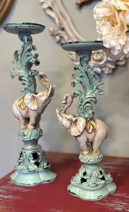 Elephant Candlestick Holder Set of 2, Elephant Candle Holder, Elephant Candlestick, Vintage Elephant Candlestick, Polyester Candle Holder